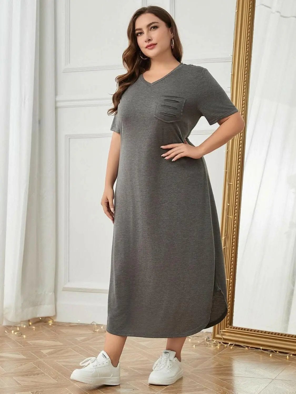 Curvy Chic V-Neck Dress with Pockets - Love Salve